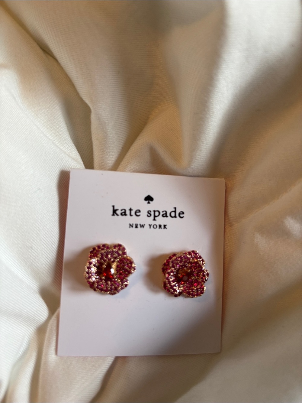 kate spade Scarlet blossom rose Gold-Tone Pink Crystal layered Stud Earrings - Picture 2 of 10